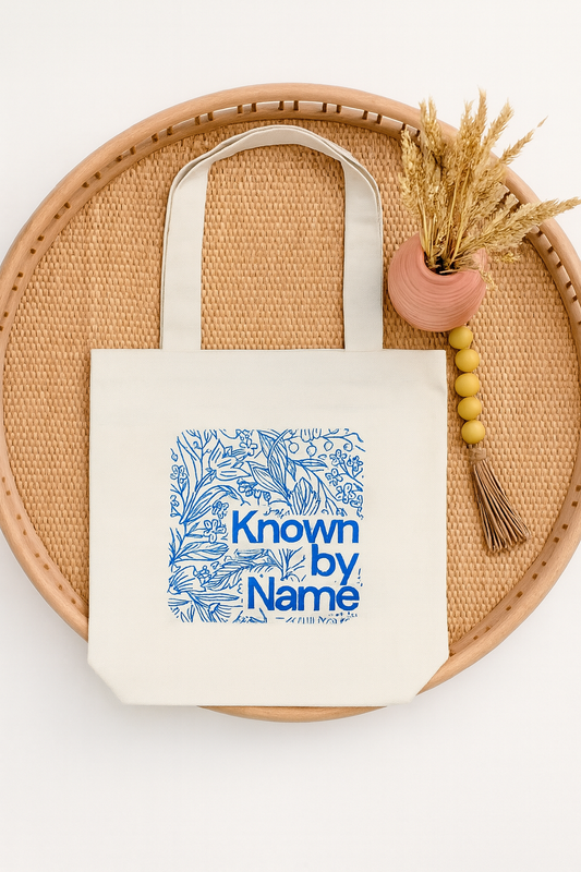 Known by Name tote bags